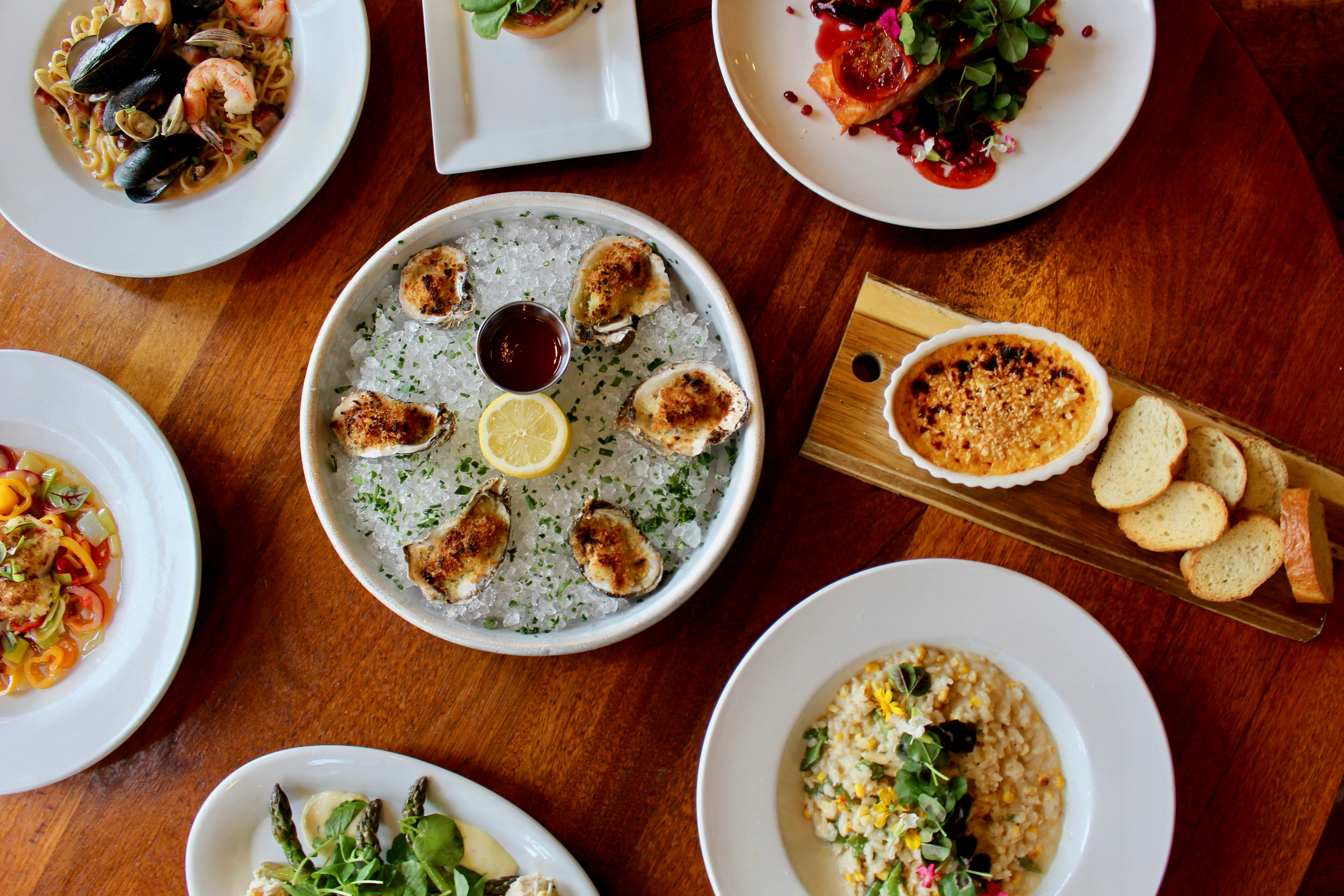 Seafood dish on a wooden table